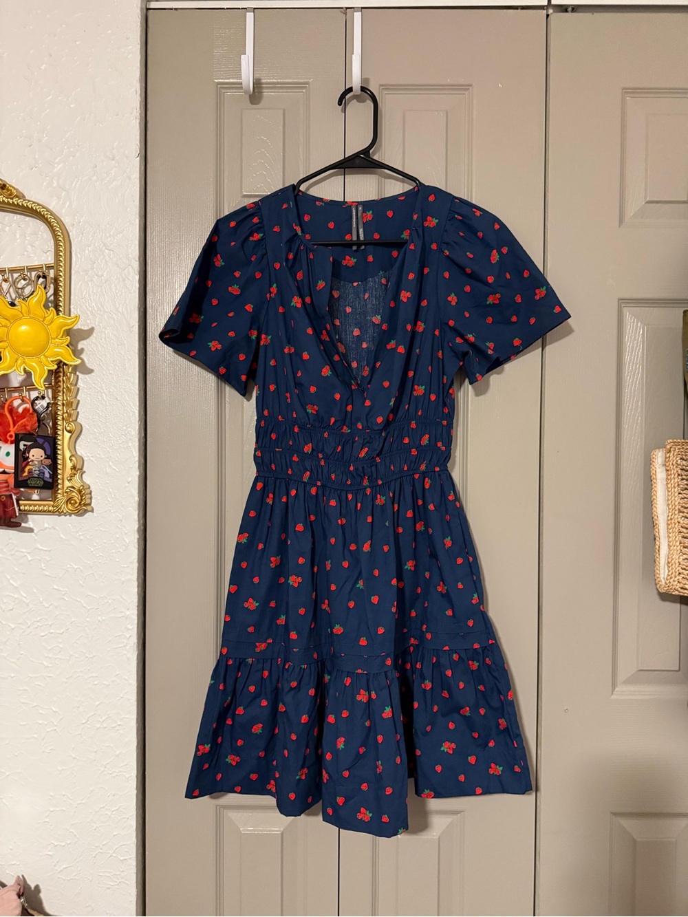 Anthropologie Navy Strawberry Mini Dress